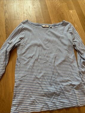 Vineyard Vines Blue & White Striped Boatneck Long Sleeve Top